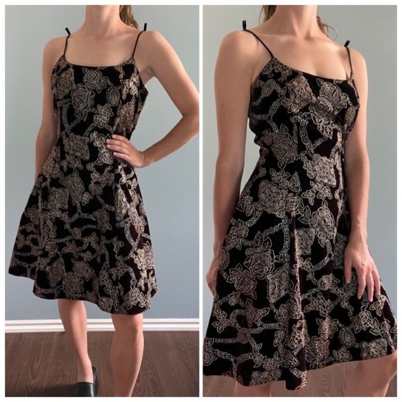 Vintage 90s Velvet Mini Dress, 1990s Brown Sparkly Velour Dress - Picture 1 of 9